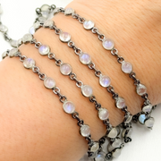 White Moonstone Round Shape Bezel Oxidized Wire Chain.